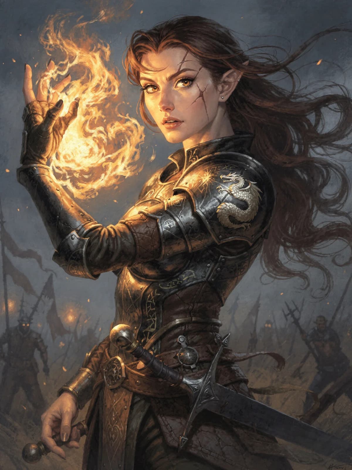 Example of AI-generated character art created with Loreprint — a fantasy portrait ready for print